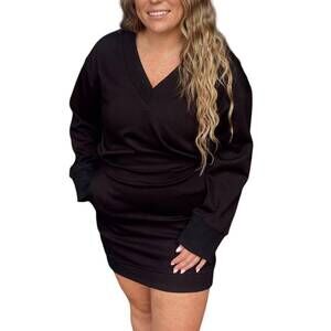 NEW BEFORE YOU COLLECTION v-neck ribbed mini dress in black